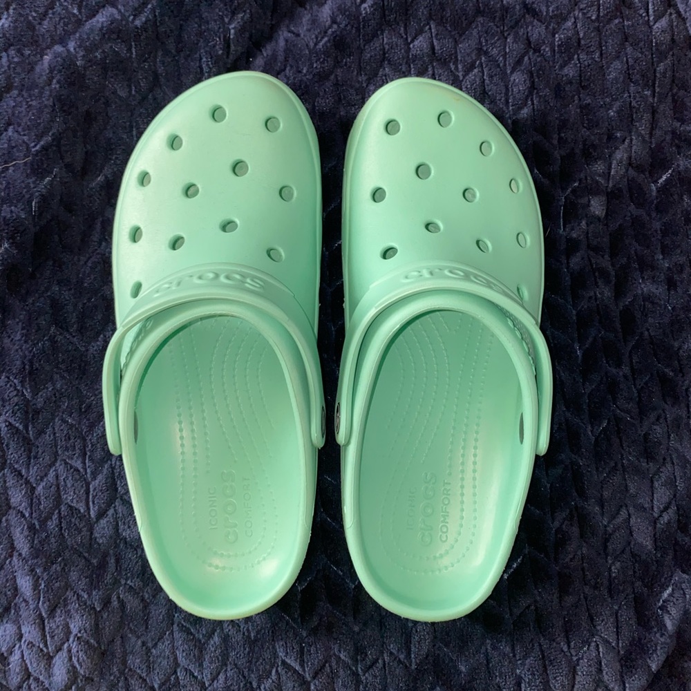 Mint green Crocs